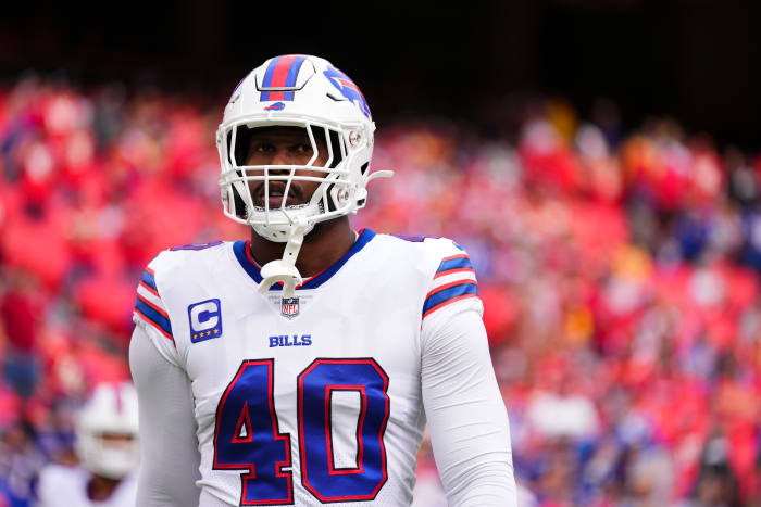 Von Miller on the field for the Buffalo Bills.