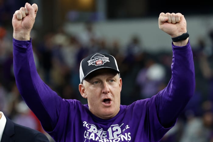 Chris Klieman celebrates Kansas State's win.