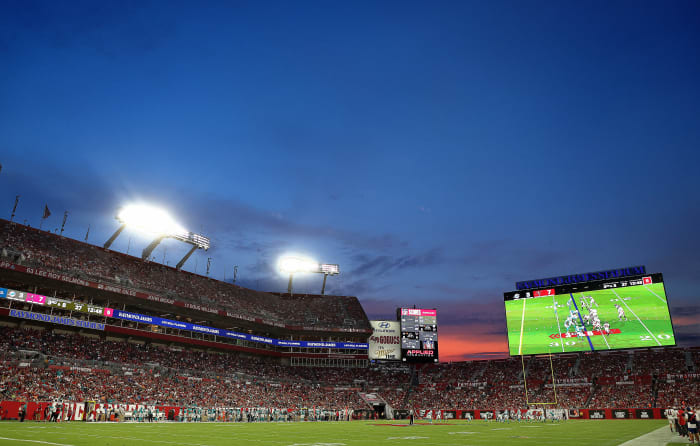 A field view of Tampa Bay's Raymond James Stadium.