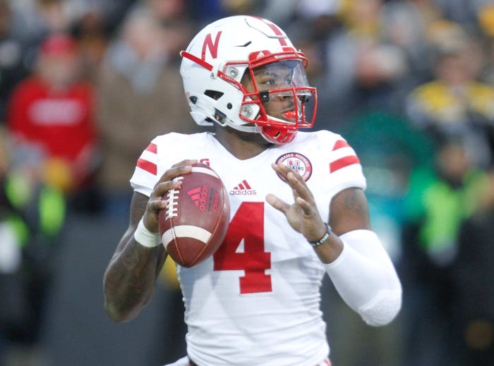 IOWA CITY, IA- NOVEMBER 25: Quarterback Tommy Armstrong Jr. #4 of the Nebraska Cornhuskers drops back to throw a pass in the second quarter against the Iowa Hawkeyes on November 25, 2016 at Kinnick Stadium in Iowa City, Iowa. (Photo by Matthew Holst/Getty Images)