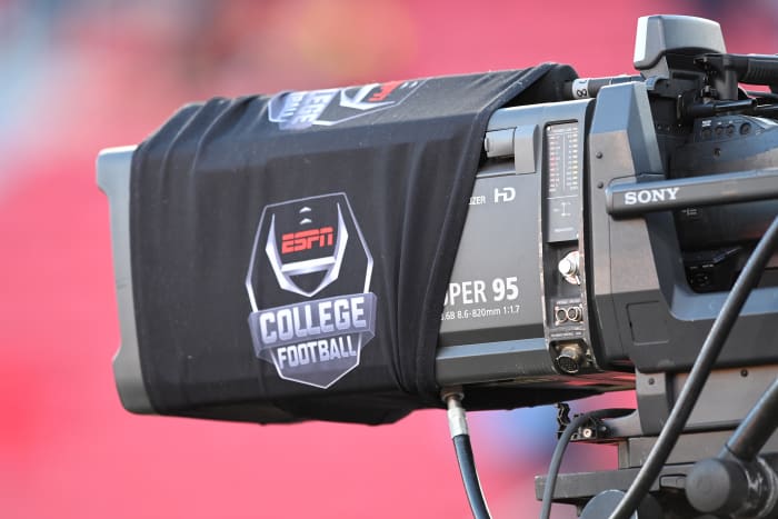 LOS ANGELES, CA - NOV 26: An ESPN College Football camera during the match between Notre Dame Fighting Irish and USC Trojans on November 26, 2022 at the Los Angeles Memorial Coliseum in Los Angeles, CA.  (Photo: Brian Rothmuller/Icon Sportswire via Getty Images)