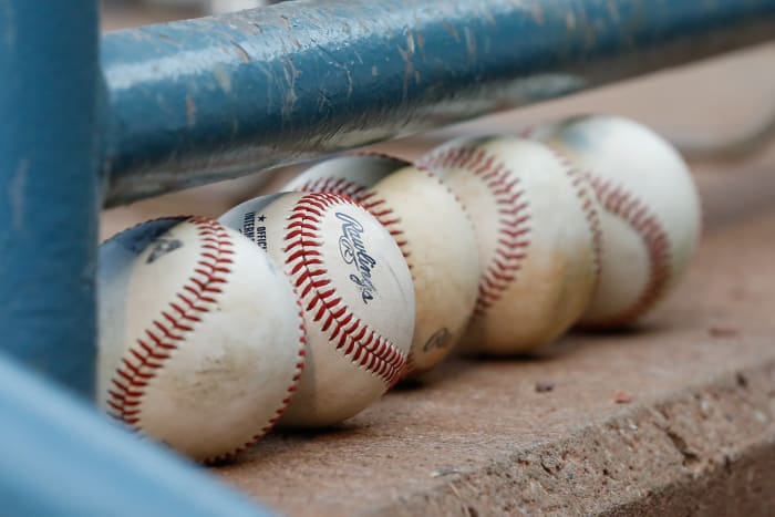 TOLEDO, OH - JUNE 06: A general view of baseballs lined up on the dugout steps is seen during a regular season game between the Buffalo Bisons and the Toledo Mud Hens on June 6, 2018 at Fifth Third Field in Toledo, Ohio.  (Photo by Scott W. Grau/Icon Sportswire via Getty Images)