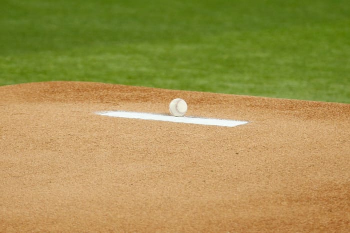 ARLINGTON, TEXAS - JUNE 05: A shot of a baseball on the mound before the game between the Seattle Mariners and the Texas Rangers at Globe Life Field on June 05, 2022 in Arlington, Texas. (Photo by Tim Heitman/Getty Images)