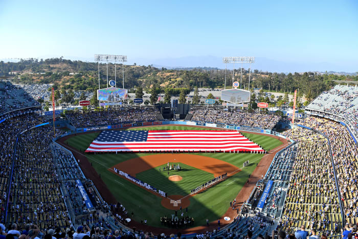 General view of Dodger Stadium on July 4
