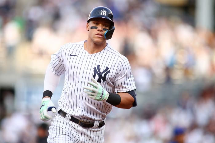 NEW YORK, NEW YORK - JUNE 11: Aaron Judge #99 of the New York Yankees rounds the bases after hitting a first inning home run against the Chicago Cubs at Yankee Stadium on June 11, 2022 in New York City.  (Photo by Mike Stobe/Getty Images)