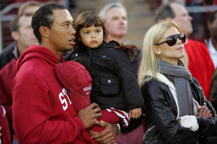 Tiger Woods and his wife, Ellen, at a Stanford football game during their marriage.