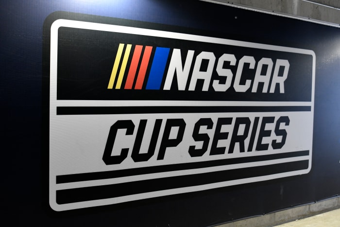 MADISON, IL - JUNE 05: A NASCAR Cup Series logo is seen in the pedestrian tunnel during the NASCAR Cup Series Inaugural Enjoy Illinois 300 Presented by TicketSmarter on June 5, 2022, at World Wide Technology Raceway at Gateway in Madison, Illinois. (Photo by Michael Allio/Icon Sportswire via Getty Images)