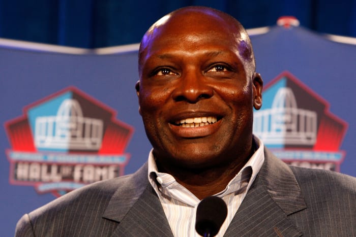 Pro Football Hall of Famer Bruce Smith at a press conference.