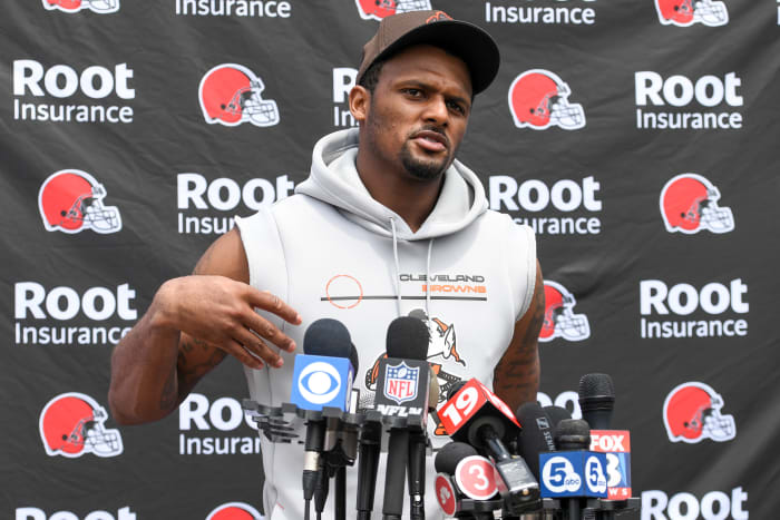 Deshaun Watson speaking to the media on Tuesday.