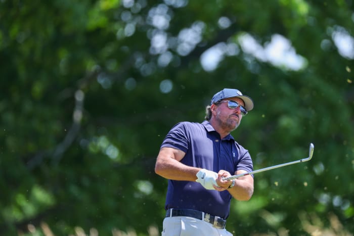 Phil Mickelson in action at The Country Club for the 2022 U.S. Open.
