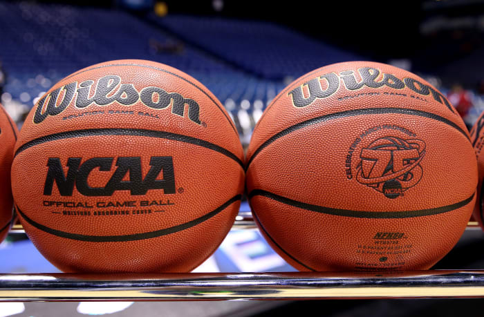 INDIANAPOLIS, IN - MARCH 29: A detail of NCAA Official Wilson basketballs are seen racked up on the court prior to Oregon playing against Louisville during the Midwest Region Semifinal round of the 2013 NCAA Men's Basketball Tournament at Lucas Oil Stadium on March 29, 2013 in Indianapolis, Indiana. (Photo by Andy Lyons/Getty Images)