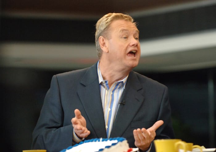 Woody Paige during a broadcast of ESPN's Cold Pizza from the Super Bowl XL Media Center at the Renaissance Center in Detroit, Michigan on January 30, 2006. (Photo by Al Messerschmidt/Getty Images)