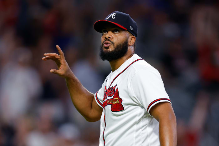 Kenley Jansen on the field for the Atlanta Braves.