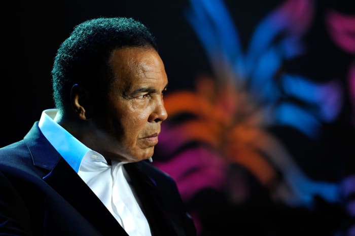 A headshot of Muhammad Ali at an event.
