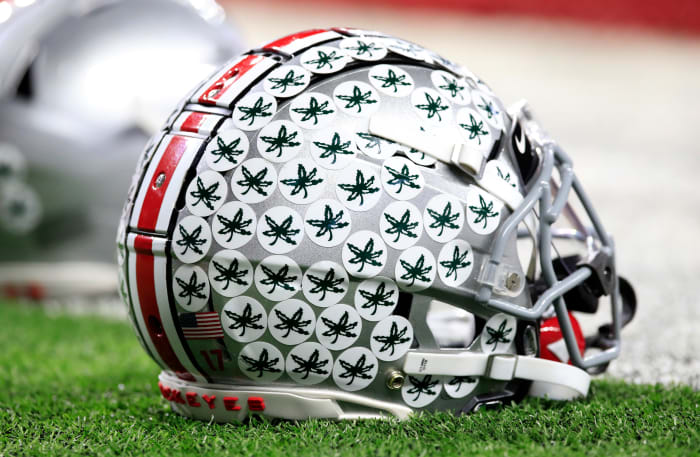 INDIANAPOLIS, INDIANA - DECEMBER 07: Ohio State Buckeyes football helmet before the BIG Ten Football Championship game against the Wisconsin Badgers at Lucas Oil Stadium on December 07, 2019 in Indianapolis, Indiana.  (Photo by Andy Lyons/Getty Images)