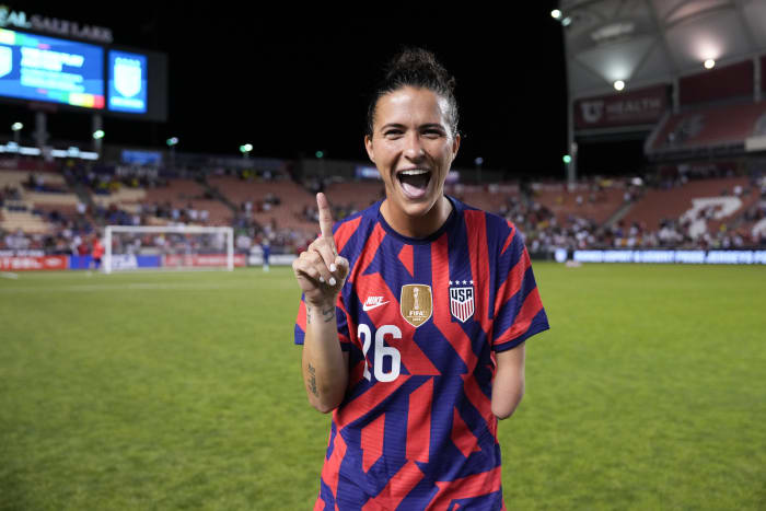 SANDY, UT - JUNE 28: Carson Pickett #26 of the United States celebrates her first cap during a game between Colombia and the United States at Rio Tinto Stadium on June 28, 2022 in Sandy, Utah. (Photo by Brad Smith/ISI Photos/Getty Images)