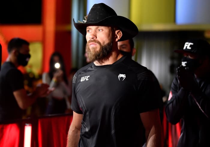 LAS VEGAS, NEVADA - MAY 08: Donald 'Cowboy' Cerrone prepares to fight Alex Morono in a welterweight fight during the UFC Fight Night event at UFC APEX on May 08, 2021 in Las Vegas, Nevada. (Photo by Chris Unger/Zuffa LLC)