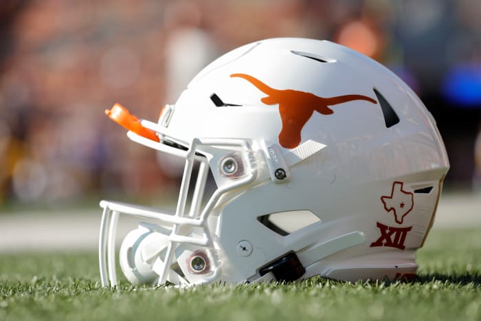 AUSTIN, TX - SEPTEMBER 07: A Texas Longhorns helmet is seen before the game against the LSU Tigers at Darrell K Royal-Texas Memorial Stadium on September 7, 2019 in Austin, Texas. (Photo by Tim Warner/Getty Images)