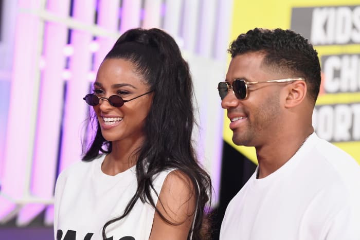 SANTA MONICA, CA - JULY 19: Ciara (L) and NFL player Russell Wilson attend the Nickelodeon Kids' Choice Sports 2018 at Barker Hangar on July 19, 2018 in Santa Monica, California. (Photo by Emma McIntyre/Getty Images)