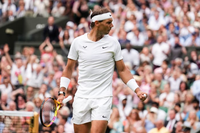 Rafael Nadal at Wimbledon 2022 against Taylor Fritz.