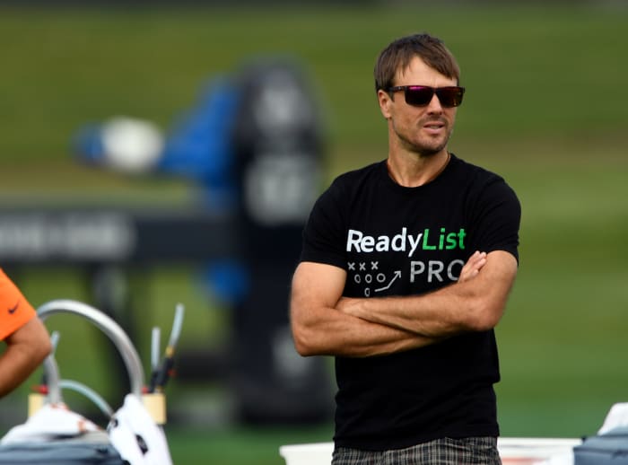 ENGLEWOOD, CO - AUGUST 29: Former Denver Broncos quarterback Jake Plummer takes in practice August 29, 2016 at Dove Valley.  (Photo By John Leyba/The Denver Post via Getty Images)