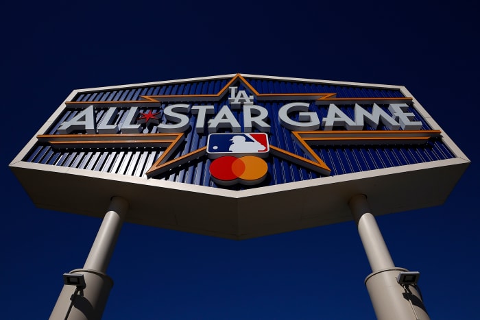 LOS ANGELES, CALIFORNIA - JULY 10: The MLB All-Star game logo at Dodger Stadium on July 10, 2022 in Los Angeles, California. (Photo by Ronald Martinez/Getty Images)