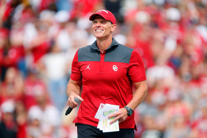 Brent Venables on the sidelines for Oklahoma's Spring Game.