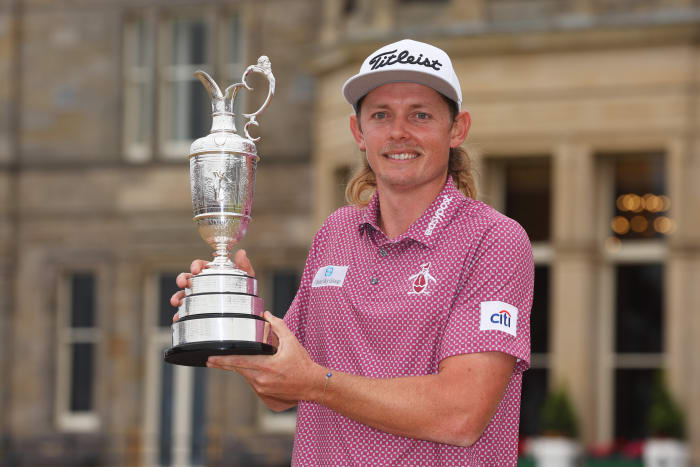Cameron Smith poses with the Claret Jug after winning The Open.