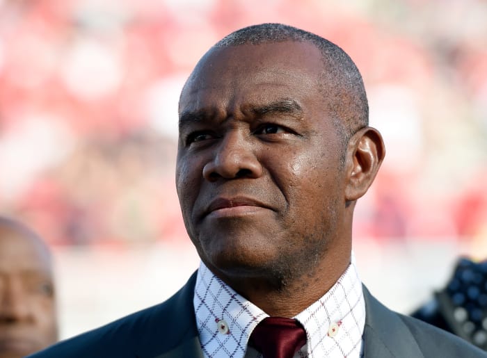 LAS VEGAS, NV - OCTOBER 22: Former NFL and UNLV quarterback Randall Cunningham stands on the field as he is honored by the National Football Foundation and College Hall of Fame during a game between the Colorado State Rams and the UNLV Rebels at Sam Boyd Stadium on October 22, 2016 in Las Vegas, Nevada. (Photo by Ethan Miller/Getty Images)