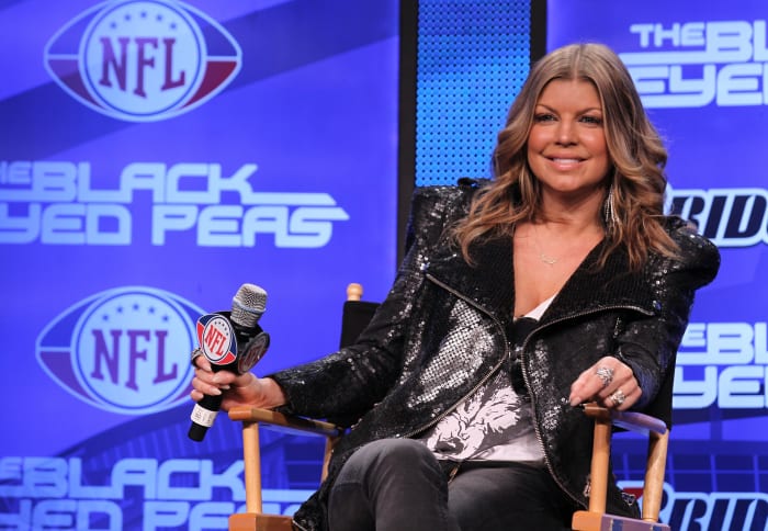 DALLAS, TX - FEBRUARY 03: Singer Fergie of the Black Eyed Peas speaks at the Bridgestone Super Bowl XLV Halftime Show press conference on February 3, 2011 in Dallas, Texas. (Photo by Christopher Polk/Getty Images)