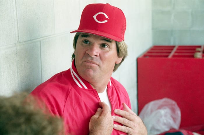 Former Cincinnati Reds manager Pete Rose on the field.