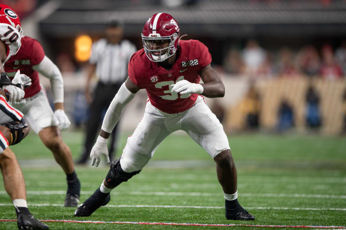 Alabama Crimson Tide linebacker Will Anderson Jr. lines up on defense during the College Football Playoff National Championship against Georgia.