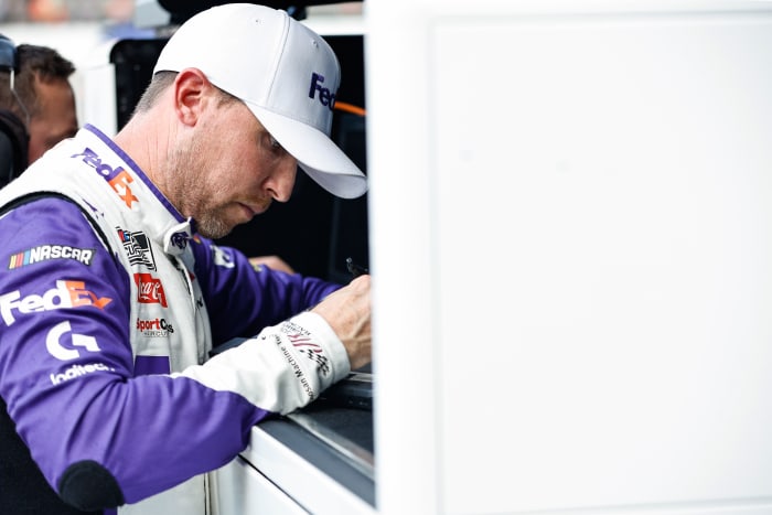 Denny Hamlin on the sidelines