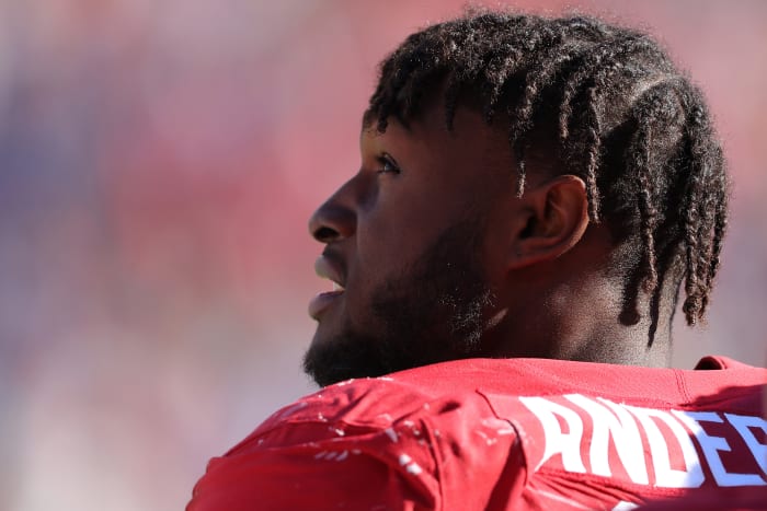 TUSCALOOSA, ALABAMA - NOVEMBER 13: Will Anderson Jr. #31 of the Alabama Crimson Tide looks at the scoreboard during the third quarter in the game against the New Mexico State Aggies at Bryant-Denny Stadium on November 13, 2021 in Tuscaloosa, Alabama. (Photo by Kevin C. Cox/Getty Images)