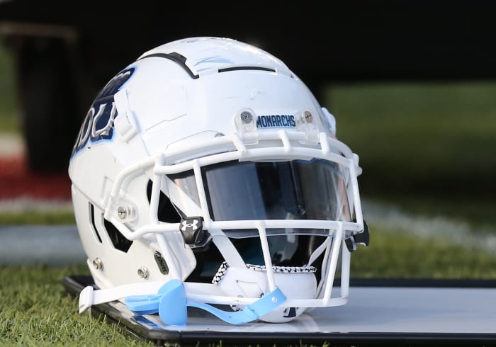 LYNCHBURG, VA - SEPTEMBER 18: Old Dominion Monarchs helmet on the sidelines during a game between the Old Dominion Monarchs and the Liberty Flames on September 18, 2021, at Williams Stadium in Lynchburg, VA (Photo by Lee Coleman/Icon Sportswire via Getty Images)