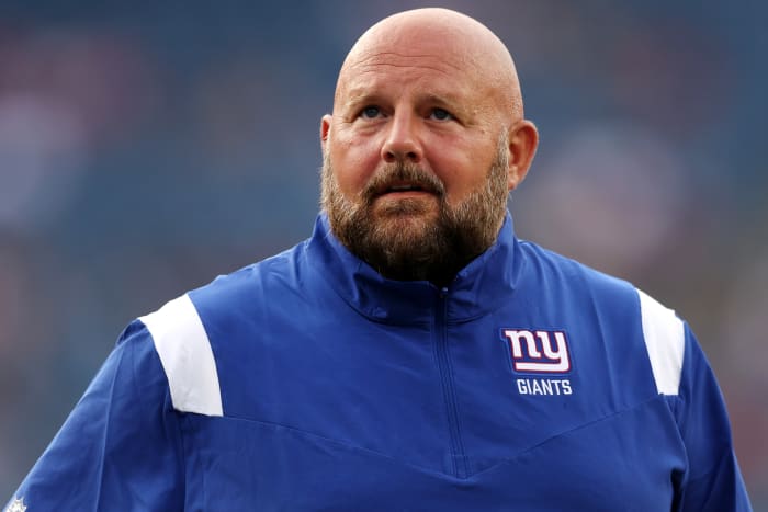 Giants coach Brian Daboll looks on during a preseason game against the New England Patriots.