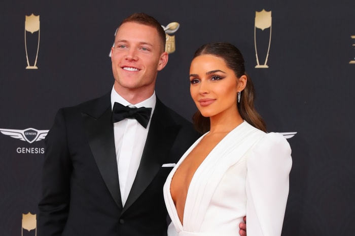Christian McCaffrey and Olivia Culpo at the NFL Honors Red Carpet.