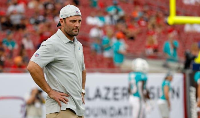 Wide receivers coach Wes Welker on the sideline for the Miami Dolphins.