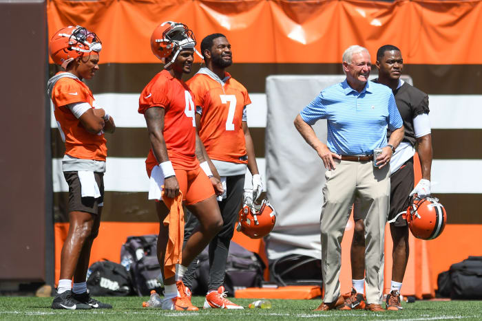 Browns owner Jimmy Haslam next to Deshaun Watson.