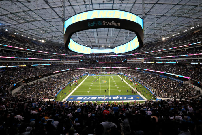 A general view of SoFi Stadium for a Chargers-Raiders game.