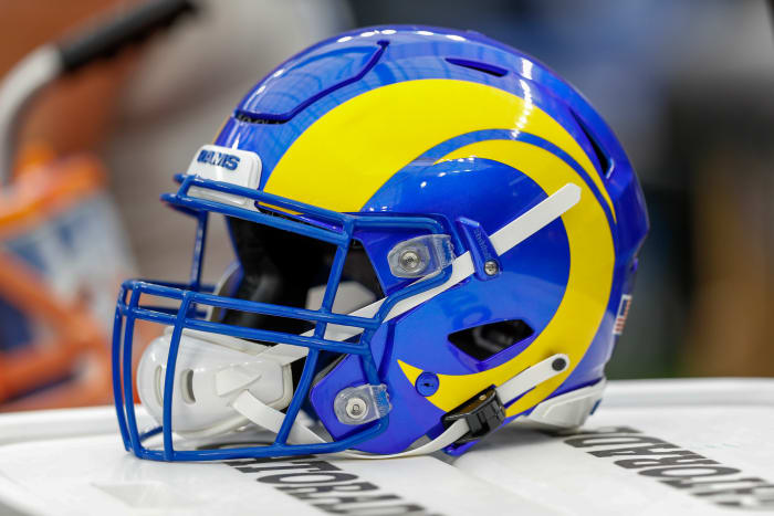 A Los Angeles Rams helmet during a game vs. the Tampa Bay Buccaneers.