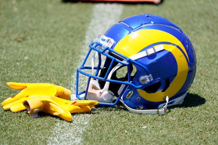 A Rams helmet and gloves.