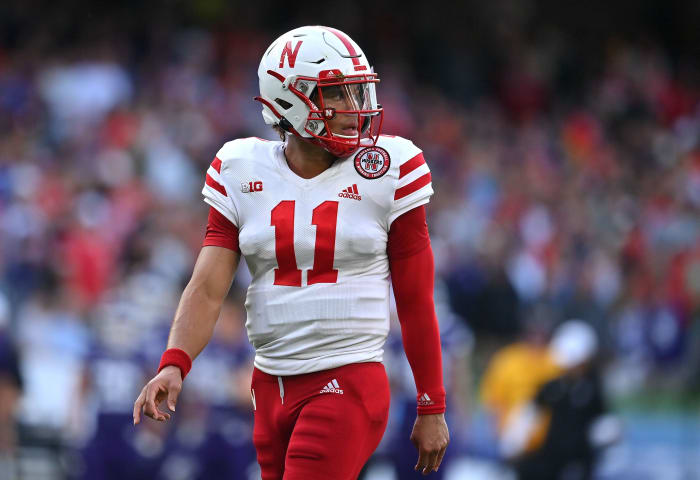 Dublin , Ireland - 27 August 2022; Nebraska Cornhuskers quarterback Casey Thompson during the Aer Lingus College Football Classic 2022 match between Northwestern Wildcats and Nebraska Cornhuskers at Aviva Stadium in Dublin. (Photo By Brendan Moran/Sportsfile via Getty Images)