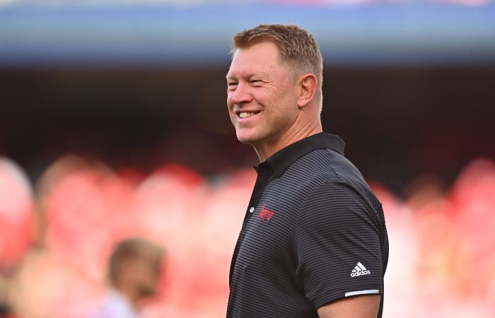 Scott Frost looks on before the Nebraska season opener.