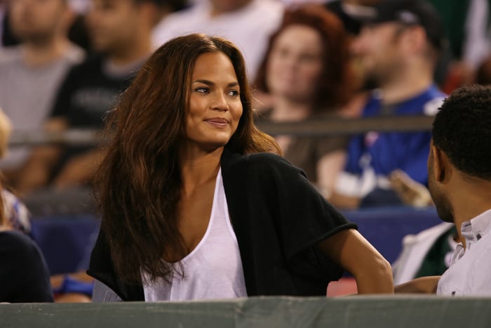 Supermodel Chrissy Teigen at a New York Giants vs. New York Jets game.