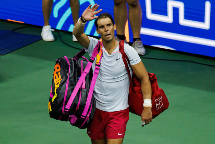 Rafael Nadal leaving Arthur Ashe Stadium.