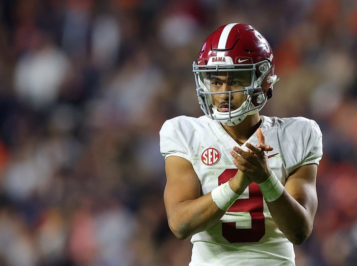 Bryce Young after passing for a touchdown against the Auburn Tigers.