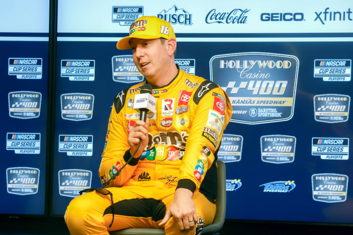 Kyle Busch speaks to the media.