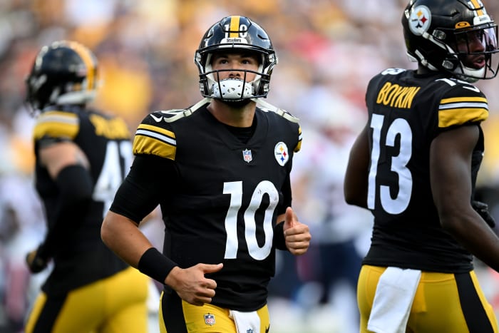 Mitchell Trubisky of the Pittsburgh Steelers looks on during the second half.
