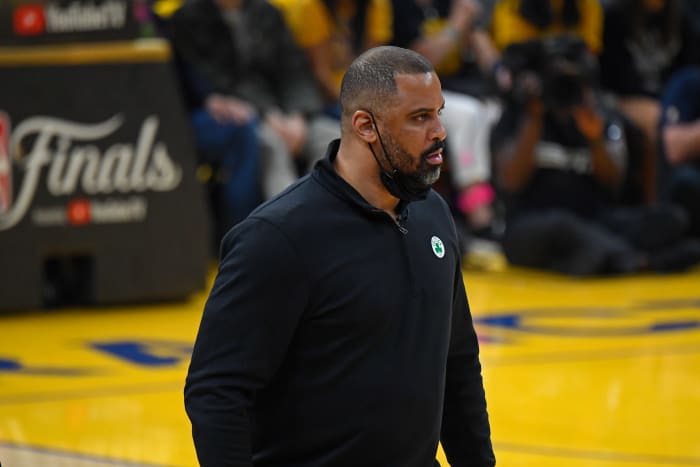 Boston Celtics head coach Ime Udoka on the court during the NBA Finals.